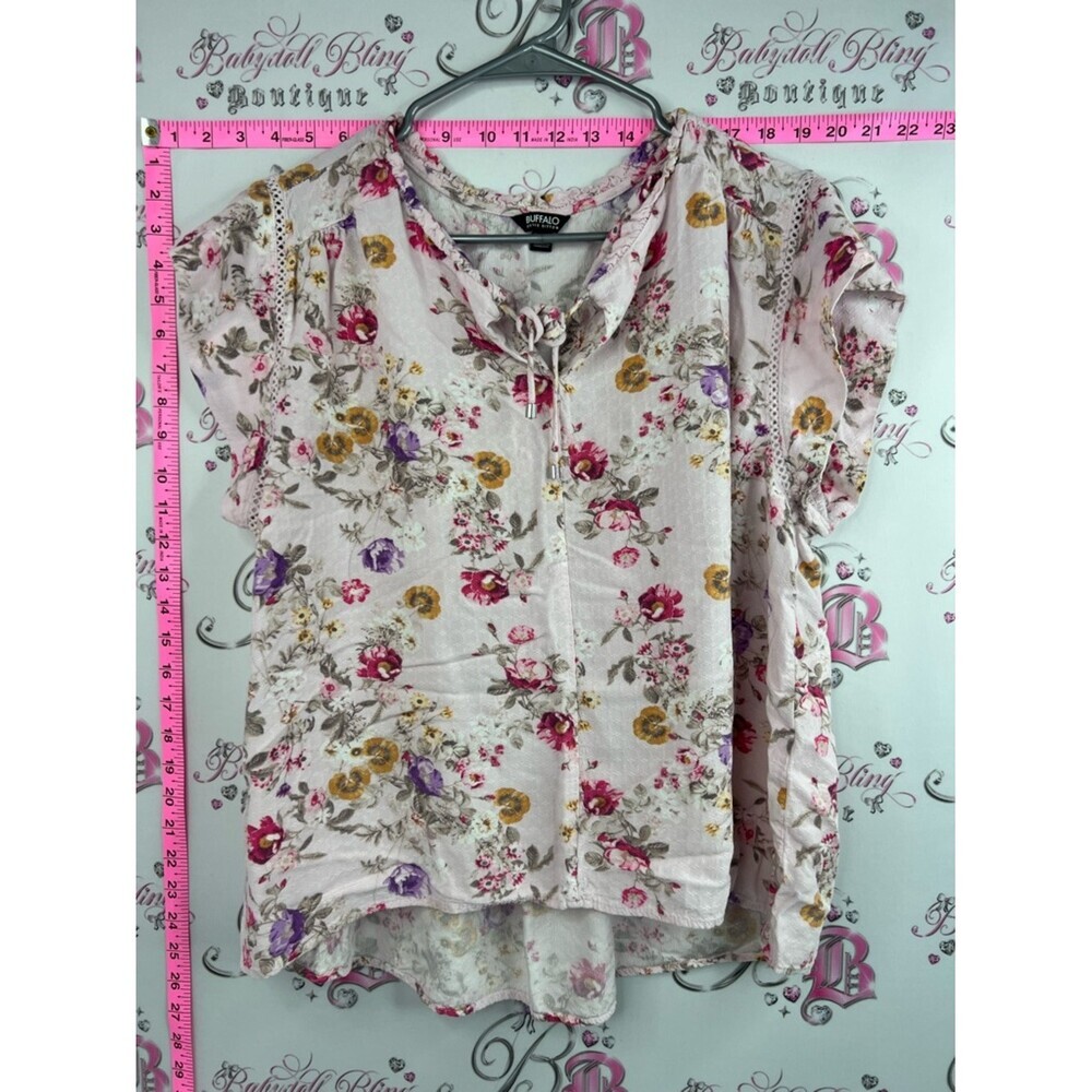 Buffalo David Bitton tshirt tie up Pink Floral Tie-Front Blouse